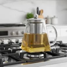Chaleira Bule de Vidro Borossilicato 550ml Quadrada com Infusor Inox – Resistente ao Fogo
