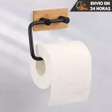 Porta Papel Higiênico de Parede Adesivo Ultra Resistente | Ferro e Bambu | Design Moderno e Elegante - Sem Furos