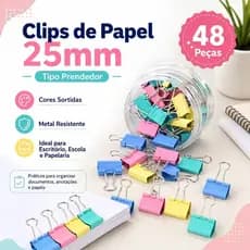 Clips De Papel Tipo Prendedor 25mm Com 48 Peças Coloridos Colorido