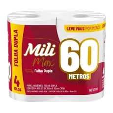 Papel Higiênico Mili com 4 X 60m Folha Dupla Neutro