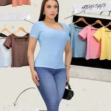 Blusas Regata Femenina Basica lisa Moda Elegante Manga Curta Tendencia 2025