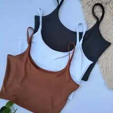Kit 3 Blusa Cropped Femenino Da Moda Alta Alça fina Teçido Suplex Forro duplo
