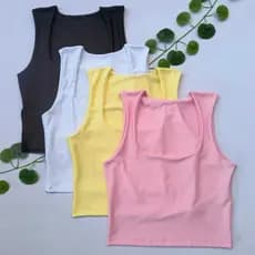 kit 3 Cropped Blusa  Femenina  Estilosa gola Quadrada Em Teçido Suplex Tamanho Unico 36 /42