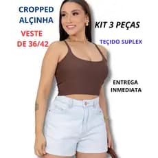 Kit 3 top crop cropped blusa blusinha feminina estilosa alça fina teçido suplex premium