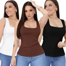 Kit 3 blusas regata femenina con alça grossa reto liso estilo longo verão y en tendencia 2025