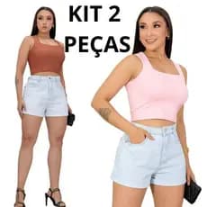 KIT 2 CROPPED REGATA QUADRADO BLUSINHA  FEMENINO  DA MODA ALTA