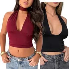 Top Cropped Frente Unica Multi Formas Amarraçao no Pescoço Decote Forrado Tendencia Moda Blogueira