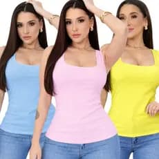 Kit 3 Blusa Regata Femenina Alça Grosa decote quadrado forro duplo Moda Elegante