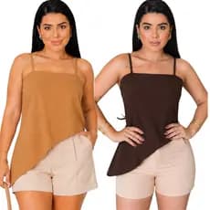 KIT 2 Blusa Regata Femenina Alçinha Asimetrica teçido duna