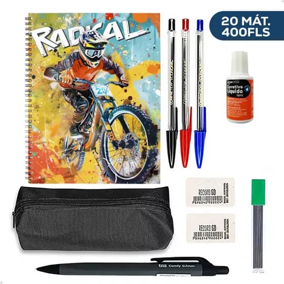 Material Escolar Universitário Faculdade Caderno Matérias + Estojo