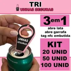 Chaveiro TRI Unhas Seguras - Abridor de Lata e Garrafa 3 em 1 com Tag NFC 50/100 unidades