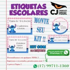 Kit etiquetas escolares com 126 etiquetas/ Personalizadas/ Nome e Série/ Prova d'água