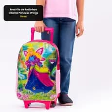 Mochila Escolar Infantil Rodinhas Asas Rosa Menina Princesa Rodinha Resistente
