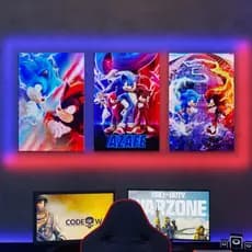 Quadros Decorativos Quarto Infantil Menino Sonic e Shadow Filme Sonic 3 Com Nome Personalizado