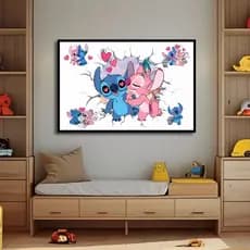 Quadro Decorativo Stitch e Angel Decoração de Quarto Infantil Quarto de Criança Painel Único