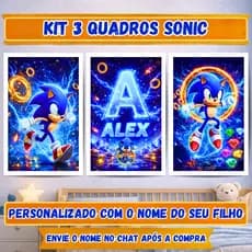 Kit 3 Quadros Decorativos Sonic Personalizado Com Nome Do Seu Filho - Quarto de  Menino Quarto Gamer