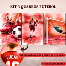Quadro Futebol Infantil Personalizado com Nome Menino Loiro Kit 3 Quadros Decoração Quarto de Menino