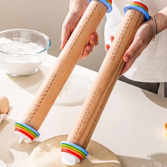 Rolo De Massa De Madeira Ajustável Com Medidas Profissional Para Confeitaria Pizza Pão E Cozinha