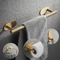 Kit Acessórios De Banheiro 4 Peças Dourado Cabide Toalheiro Papeleira Luxo