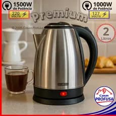 Chaleira Elétrica 2 Litro Inox 127V 1000W - 220V 1500W  Rápida  Segura  Prática Água Quente Café Chá