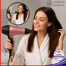 Secador Cabelo Compacto Dobrável Portátil 2 Temperatura Potência 1200W Bocal Direcionador Bivolt Peq