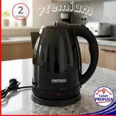 Chaleira Elétrica 2 Litros Inox Preta 127V 1000W ou 220V 1500W  Rápida  Segura Água Quente Café Chá