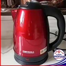 Chaleira Elétrica 2 Litro Inox Vermelha 127V 1000W - 220V 1500W  Rápida  Segura Água Quente Café Chá
