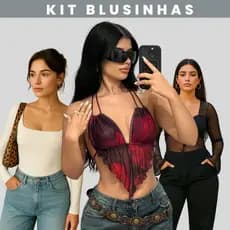 Blusa Feminina Manga Longa feminina Segunda Pele Estilo Gringo decote V Suplex Premium Preta Marrom Branco