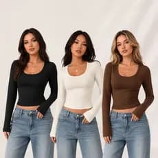 Blusa Feminina  Manga Longa Decotada Multiforma  Inverno Frio Decote  Basica Decote Top da Moda Frio