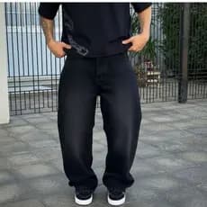 Calça Baggy Masculina Balão Larga Jeans Clara Preta Azul Escuro Boca Larga Pants Cân Moda Mandrake