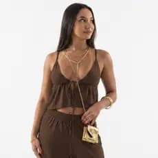 Blusa feminina Cropped  Estilosa Top Blusinha de Alcinha Batinha  Decote Amarração Regatinha Estilosa
