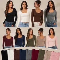 Blusa Manga Longa Feminina Canelada Justa Básica Elegante Tendência Inverno