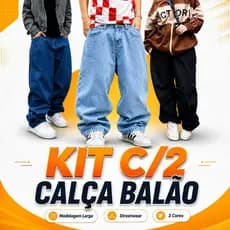 kit 2 Calça bag baggy balao Jeans Boca Larga pants cân Sk8   100 % Algodão- Estilo Mandrake