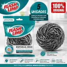 KIT COM 5 ESPONJAS LIMPEZA PESADA INOX FLASH LIMP