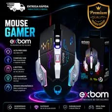 Mouse gamer 6 botões com LED RGB 4800 Dpi ajustável EXBOM MS-G280