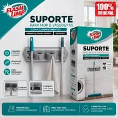 Suporte de Parede Para Mop e Vassoura Flashlimp com 5 compartimentos