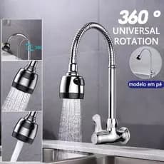 Torneira Gourmet Cozinha Flexível 2 Jatos Parede/bancada Flexível 360° Torneira da Cozinha