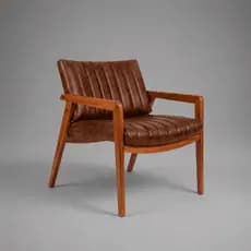 Poltrona Luxo Madeira Maciça Estofada Corino Marrom Envelhecido Design Sofisticado Sala Moderna - Gaspalar Mobília