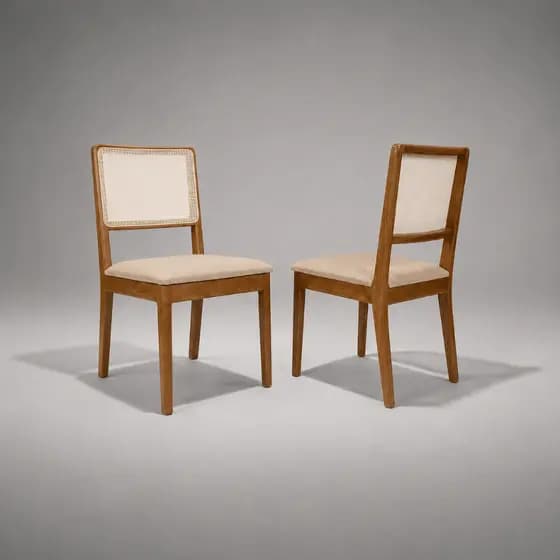 Kit 2 Cadeira Estofada Courino Bege Para Mesa de Jantar Encosto Telinha Confortável Decorativa de Luxo