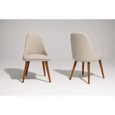 Kit 2 Cadeira de Jantar Bege Estofada Encosto Anatômico Estrutura em Madeira Maciça Decorativa Elegante Moderna de Luxo