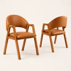 Conjunto 2 Cadeiras de Jantar Gaspalar Corino Caramelo 100% Madeira Maciça Design Luxo Morderna Rústico Decorativa