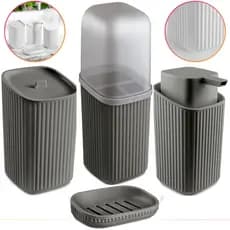 Kit 4 Acessórios Banheiro Porta Sabonete Líquido, Porta Algodão, Porta Escovas e Saboneteira Av