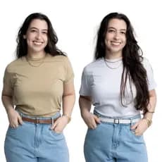 Kit 2 T-Shirt Básica 100% Algodão Camiseta Feminina Promoção