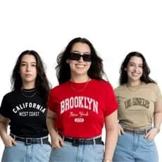 Kit 3 T-Shirt Feminina Camisetas Estampadas 100% Algodão Envio Imediato