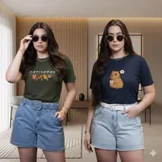 Kit 2 Camisa Camiseta Capivara T-Shirt Feminina Tendência 100% Algodão