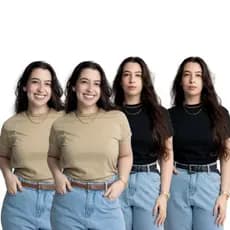 Kit 4 Camiseta Feminina Blusinha Básica Tendência Tecido 100% Algodão