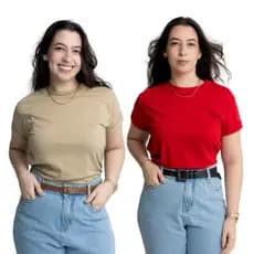 Kit 2 T-Shirt Feminina Tendência Blusa Várias Cores Promoção