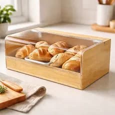 Porta Pão Bambu Guarda Pães Bolos Doces Mesa Posta Café da Manhã Padaria
