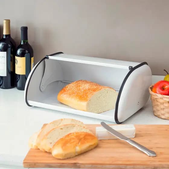 Porta Pão Branco Caixa Metal Guarda Pães Pão De Queijo Bolo