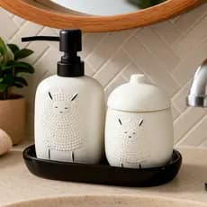 Jogo De Banheiro Porcelana Lavabo Dispenser Líquido Bandeja